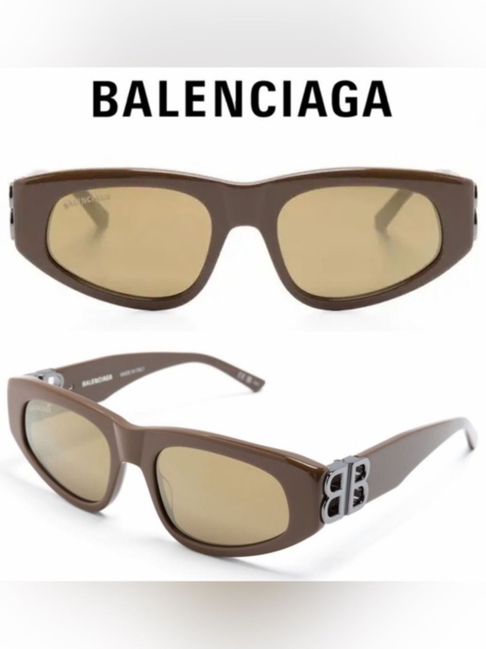 Balenciaga Dynasty D-Frame Sunglasses Brown Slim Logo Temple 400$ NWT
